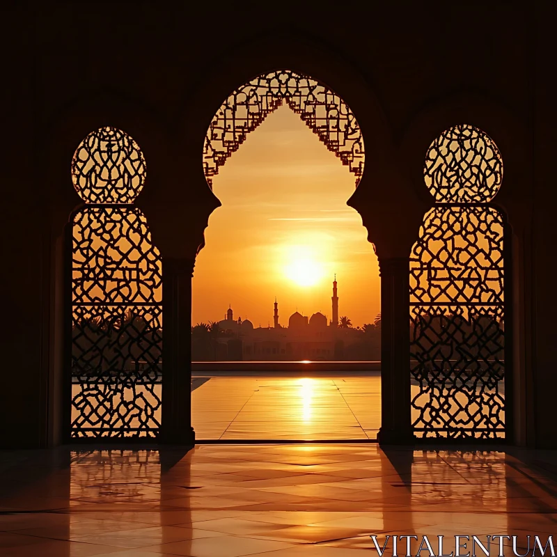 Ornate Archway Sunset Over Mosque