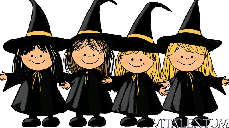 Four Smiling Witches Cartoon Art