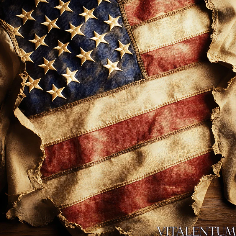 Vintage American Flag with Frayed Edges
