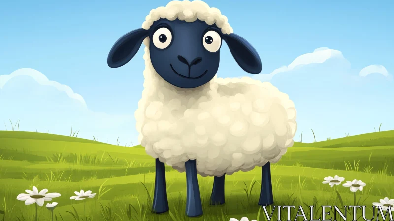 Whimsical Sheep Grazing in Green Field