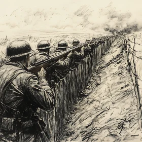 Monochrome Trench Warfare Scene