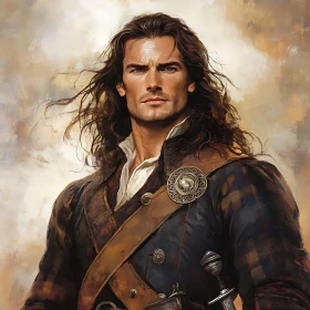 Historical Warrior Portrait with Flowing Hair