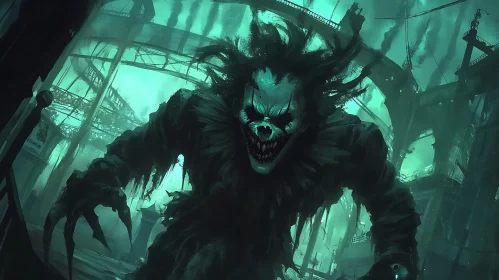 Menacing Clown in Industrial Wasteland