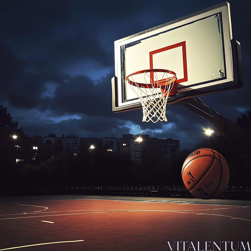 Empty Basketball Court at Night