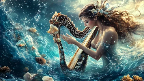 Aquatic Harmony: Mermaid's Harp Performance