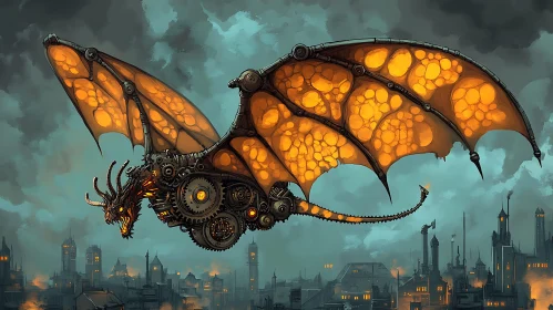 Mechanical Dragon Flight Above Metropolis
