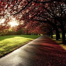 Sunlit Path Through Autumn Trees