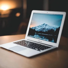 Stylish Laptop with Scenic Mountain Desktop Background