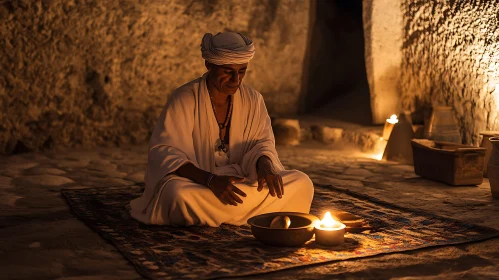 Serene Meditation in Cave