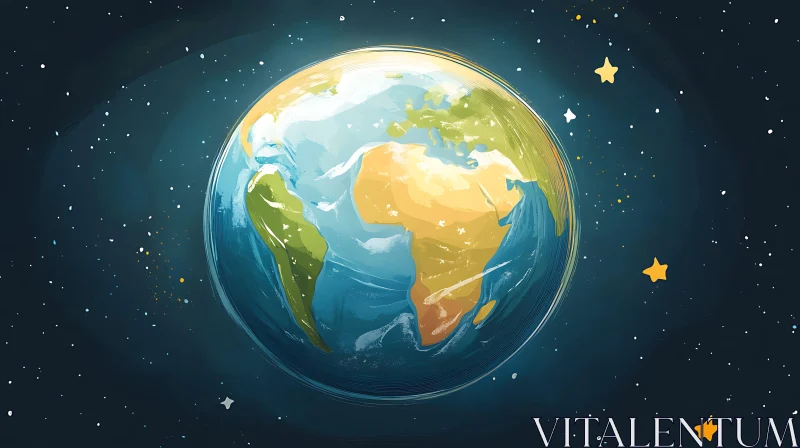 Planet Earth in Starry Space