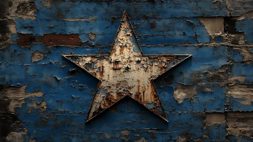 Grunge Star on Blue Wall