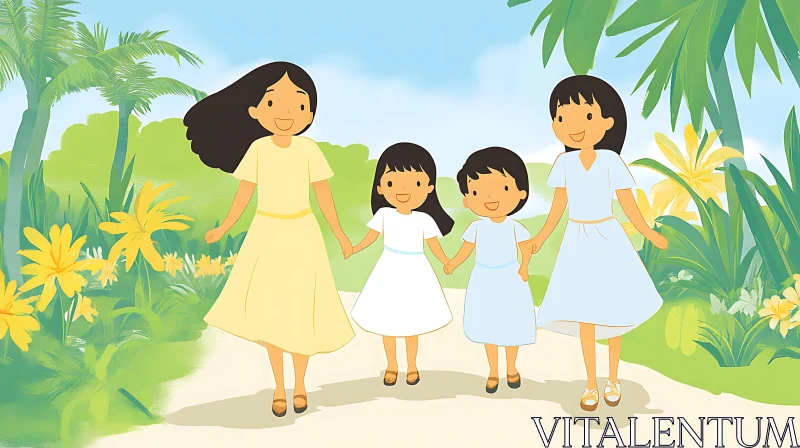 Children Walking Together: A Sunny Day