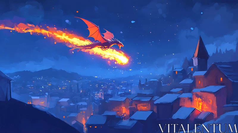 Fiery Dragon Over Blue City