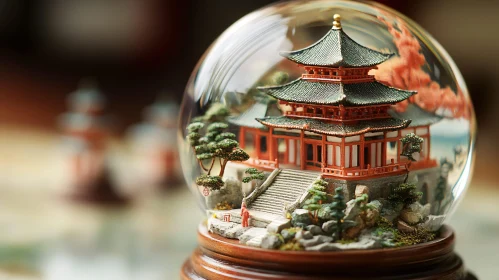 Enchanting Pagoda in a Snow Globe