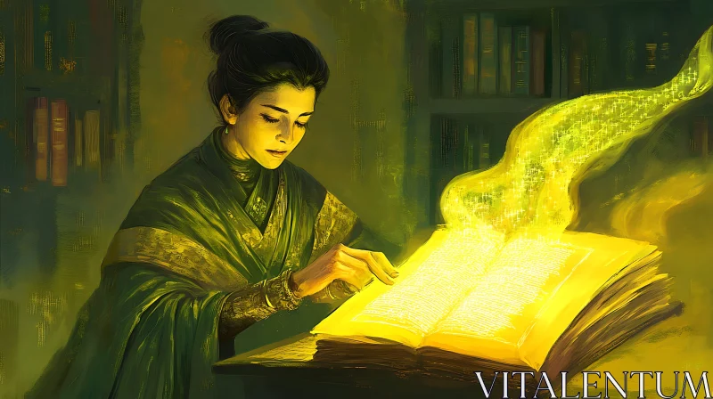 Woman Reading a Magical Book