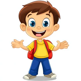 Smiling Boy with Backpack Illustration