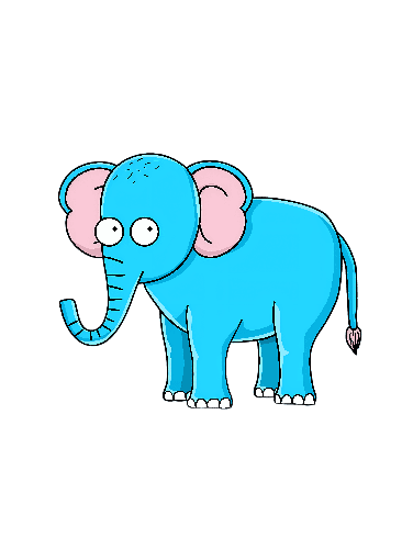 Blue Cartoon Elephant with Pink Ears on Transparent Background