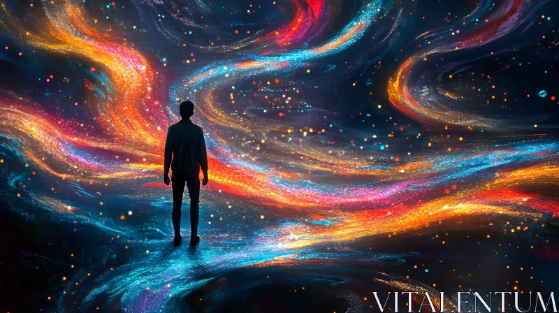 Silhouette Man Colorful Galaxy AI Image