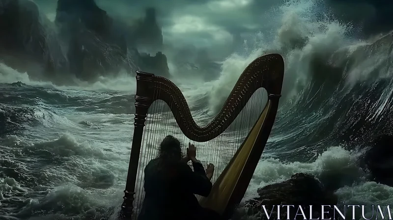 Stormy Sea Harp Music AI Image