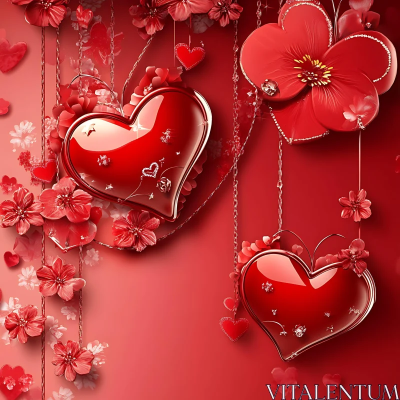 Valentine's Day Hearts and Flowers Composition