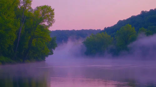 Peaceful Morning Lake with Mist