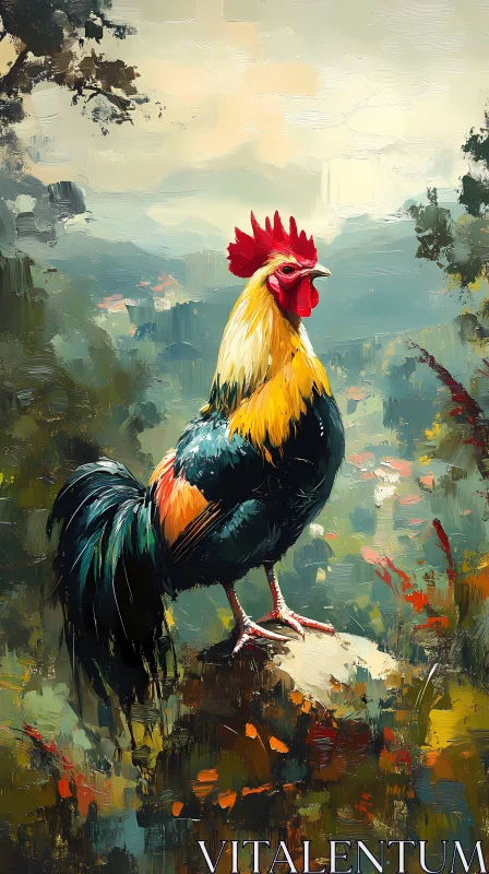 Country Landscape with Rooster