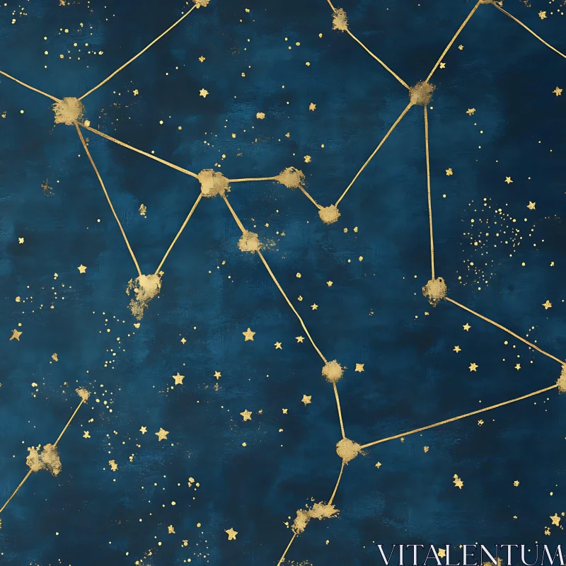 Golden Stars and Constellations on Navy Canvas