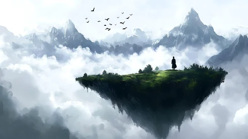Floating Island Landscape with Mountains