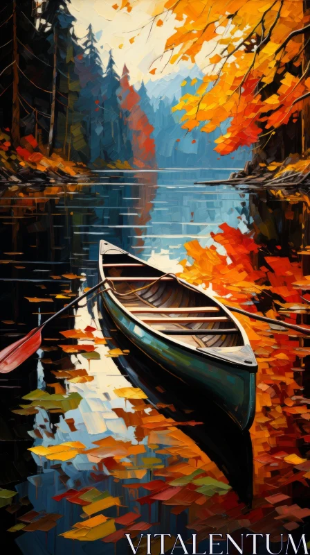 Captivating Canoe Art: Realistic River Painting in Dark Cyan and Orange AI Image