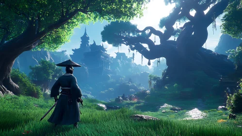 Warrior Gazing at Distant Temple