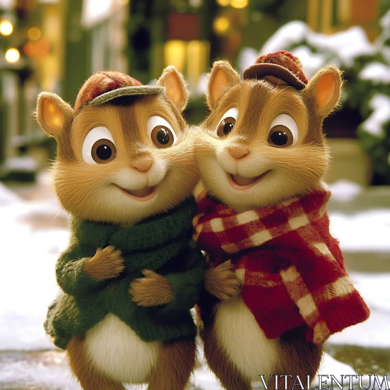Festive Chipmunks in Winter Apparel