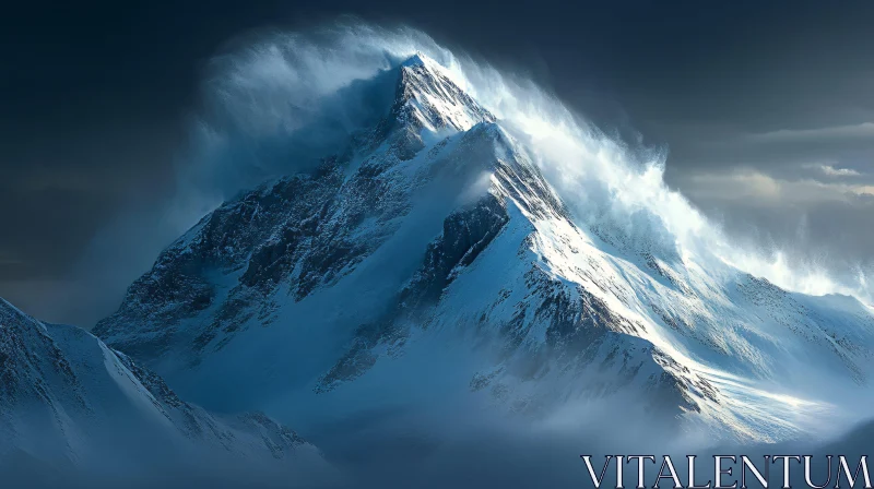 Snowy Mountain with Swirling Winds