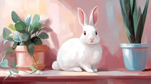 White Bunny and Plants Art