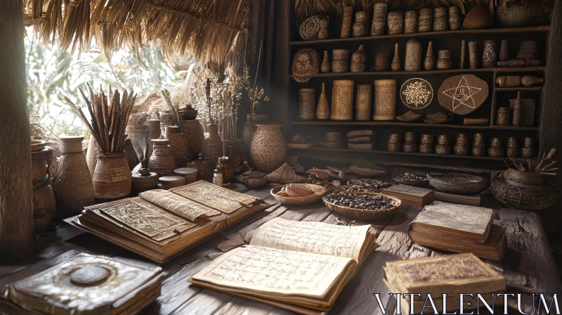Old Magic Books and Potions Still Life