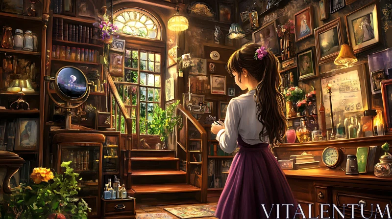 Vintage Room with Girl and Books