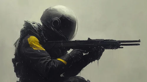 Helmeted Soldier with Weapon