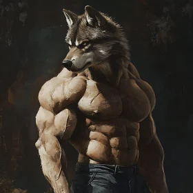 Anthropomorphic Wolf Portrait with Human Body