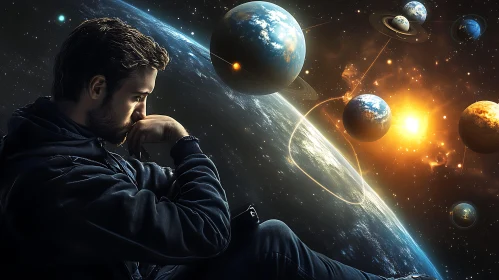 Pensive Man Among Distant Worlds