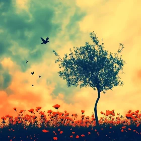 Sunset over Poppy Field