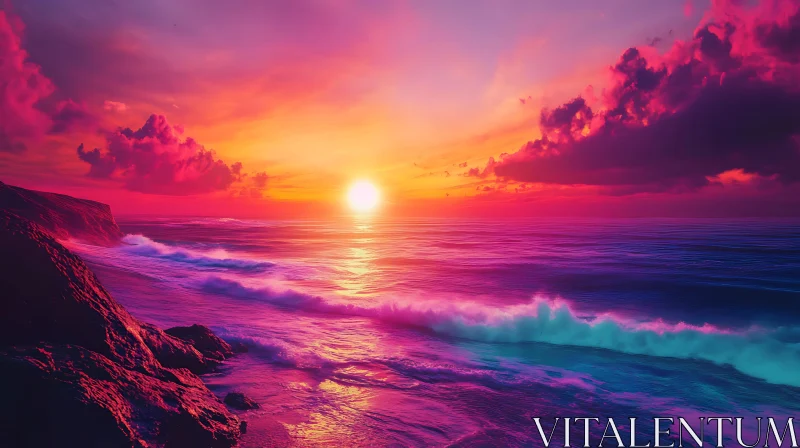 AI ART Ocean Sunset with Colorful Sky