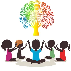 Kids and Colorful Knowledge Tree