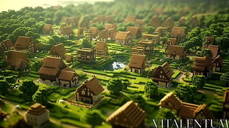 AI ART Blocky Village Minecraft Inspired Scene