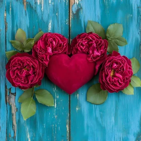 Floral Heart on Rustic Wood Surface