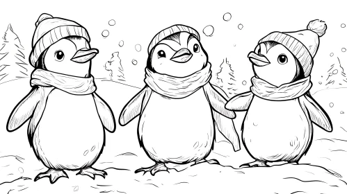 Charming Penguin Trio Ready for Winter