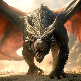 Fearsome Dragon with Spread Wings