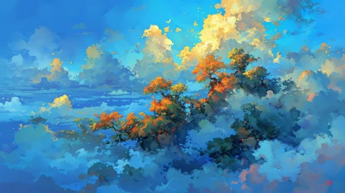Tranquil Landscape Painting with a Majestic Tree