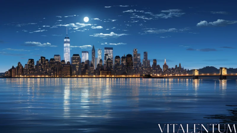 Tranquil Moonlit Cityscape - New York City AI Image