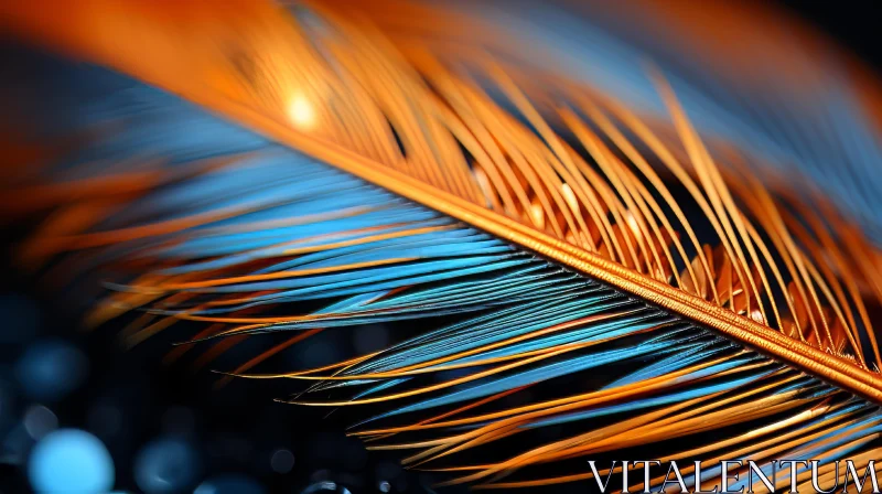 Tropical Symbolism: Sapphire Blue and Glowing Orange Feather AI Image
