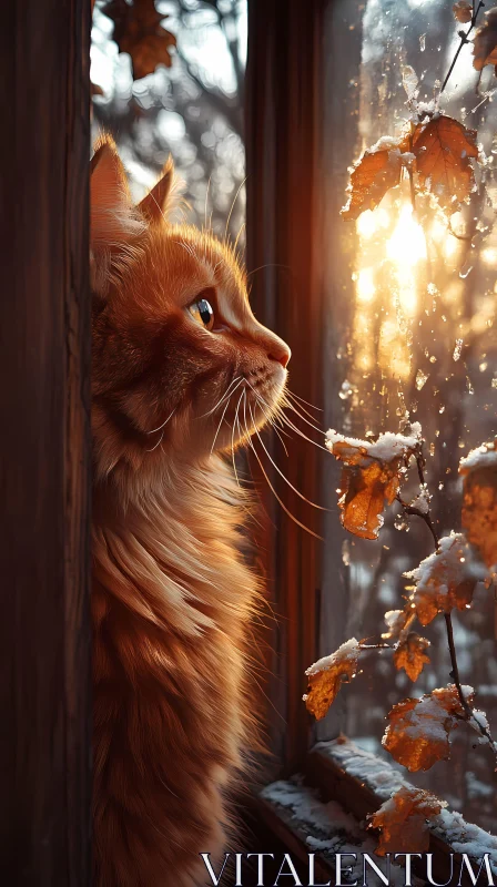 AI ART Tranquil Cat and Sunset Leaves