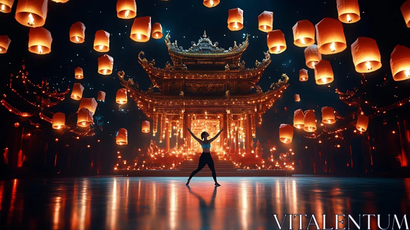 Woman Celebrating with Sky Lanterns AI Image